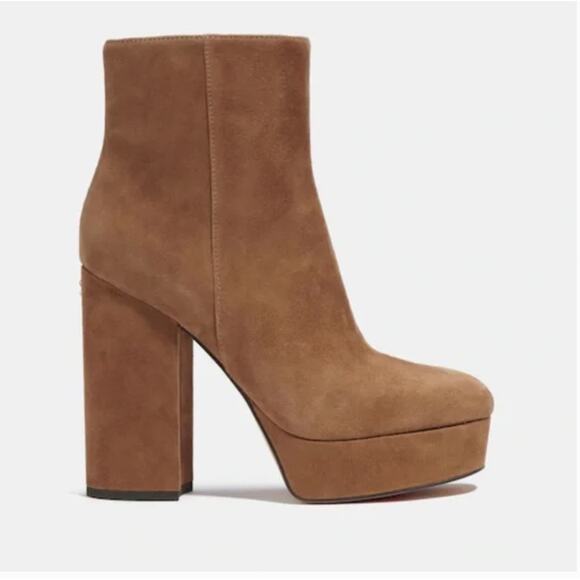 Coach Iona Platform Boots 10 Tan NWOT Suede Ankle Booties Heel Zip Glam Capsule - Picture 1 of 13